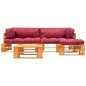vidaXL Muebles de palets de jardín con cojines rojos 4 piezas madera vidaXL Muebles de palets de jardín con cojines rojos 4 piezas madera