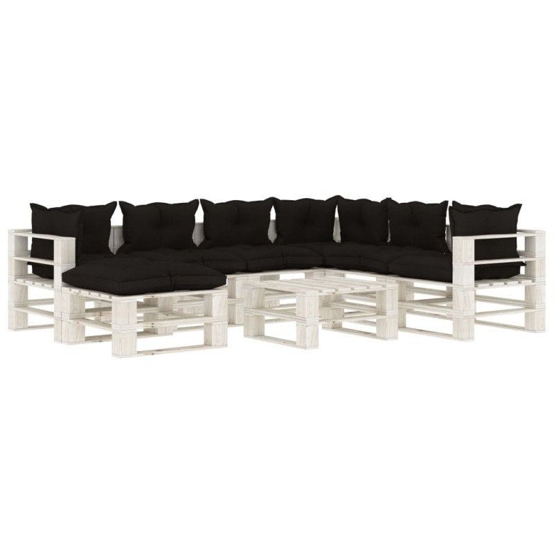 vidaXL Muebles de palets de jardín 8 pzas con cojines negros madera vidaXL Muebles de palets de jardín 8 pzas con cojines negros madera