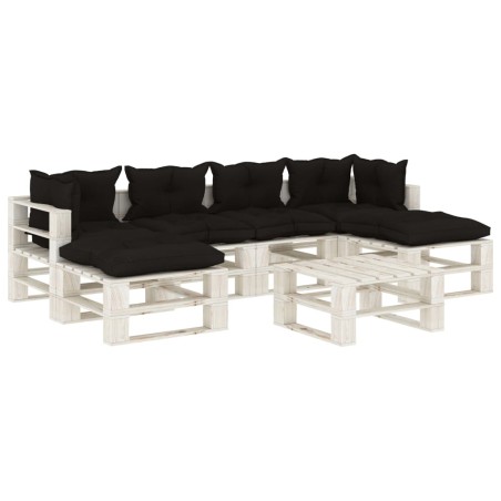  vidaXL Muebles de palets de jardín 7 pzas con cojines negros madera