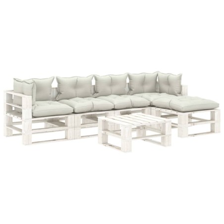  vidaXL Set muebles de jardín de palets 6 pzas madera con cojines beige