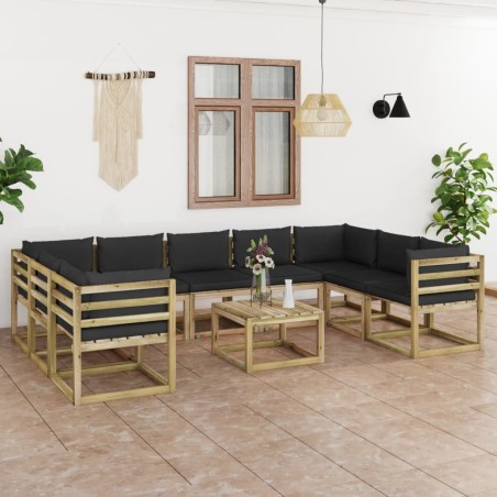 vidaXL Set de muebles de jardín 10 pzas con cojines madera impregnada