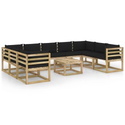 vidaXL Set de muebles de jardín 10 pzas con cojines madera impregnada