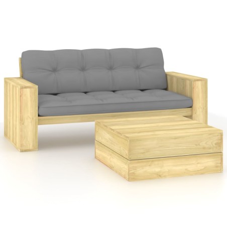vidaXL Set de muebles de jardín y cojines 2 pzas madera pino impregnada