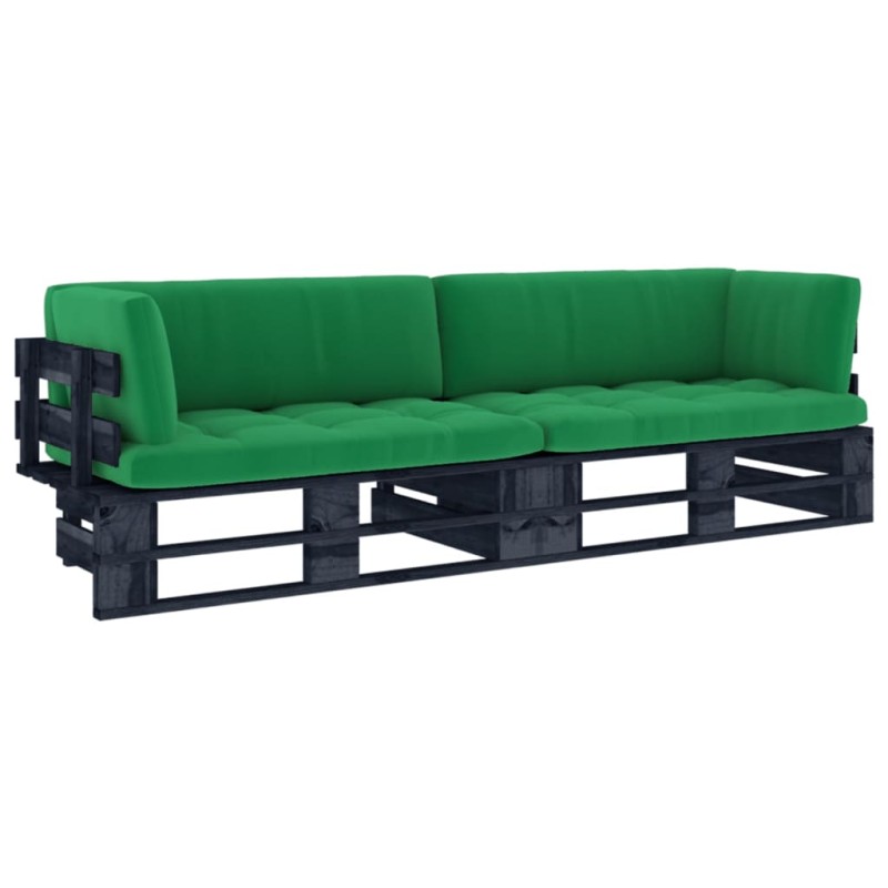 vidaXL Sofá de palets 2 plazas cojines madera pino impregnada negro vidaXL Sofá de palets 2 plazas cojines madera pino impregnada negro