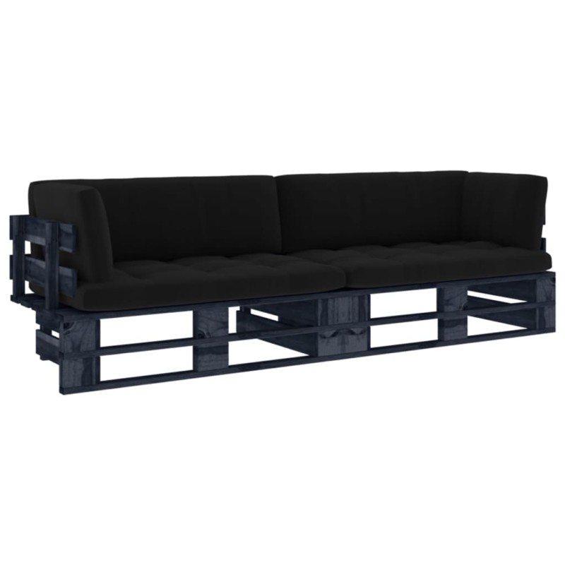 vidaXL Sofá de palets 2 plazas cojines madera pino impregnada negro vidaXL Sofá de palets 2 plazas cojines madera pino impregnada negro