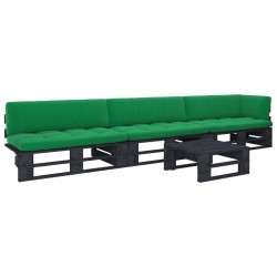vidaXL Muebles de palets 4 pzas y cojines madera pino impregnada negro