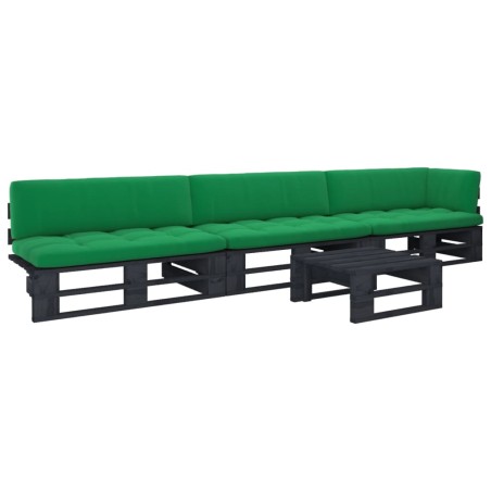 vidaXL Muebles de palets 4 pzas y cojines madera pino impregnada negro