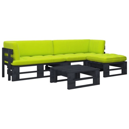 vidaXL Muebles de palets 4 pzas y cojines madera pino impregnada negro