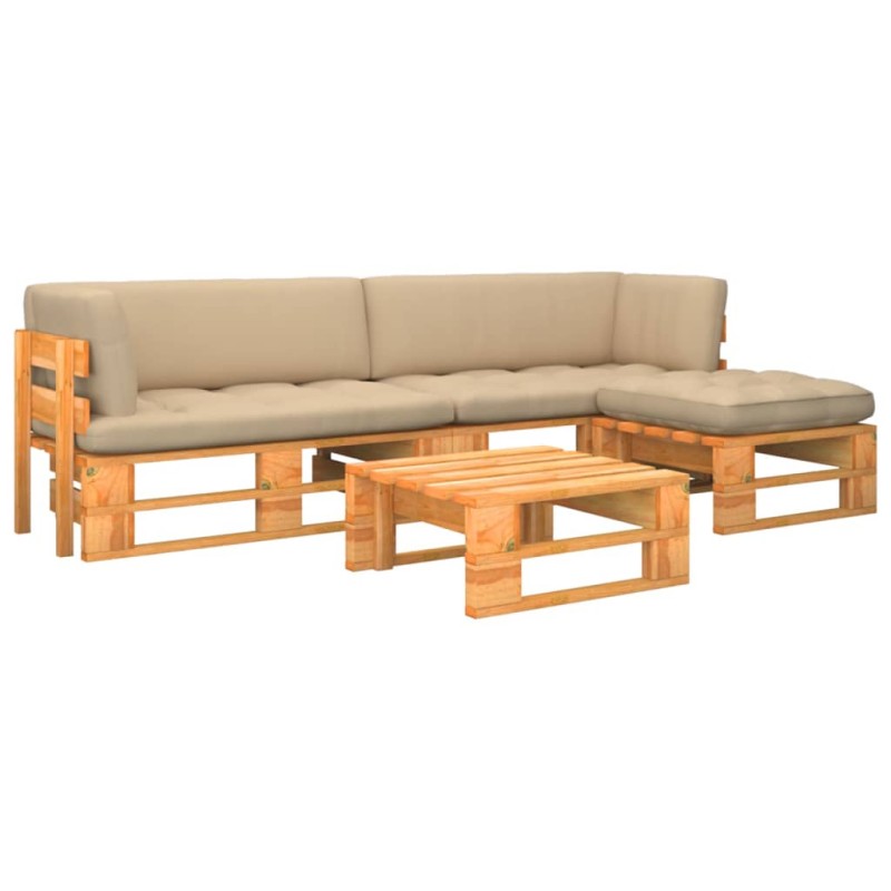 vidaXL Muebles de palets 4 pzas y cojines madera pino impregnada miel vidaXL Muebles de palets 4 pzas y cojines madera pino impregnada miel
