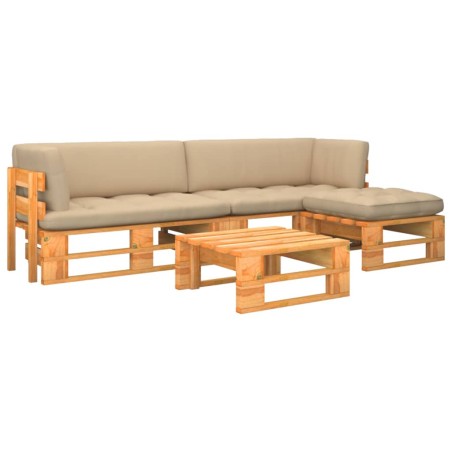 vidaXL Muebles de palets 4 pzas y cojines madera pino impregnada miel