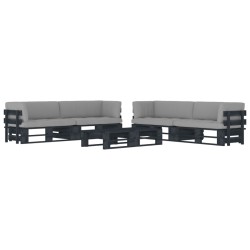 vidaXL Muebles de palés 6 pzas y cojines madera pino impregnada negro