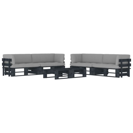 vidaXL Muebles de palés 6 pzas y cojines madera pino impregnada negro
