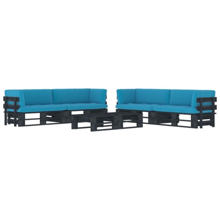 vidaXL Muebles de palés 6 pzas y cojines madera pino impregnada negro
