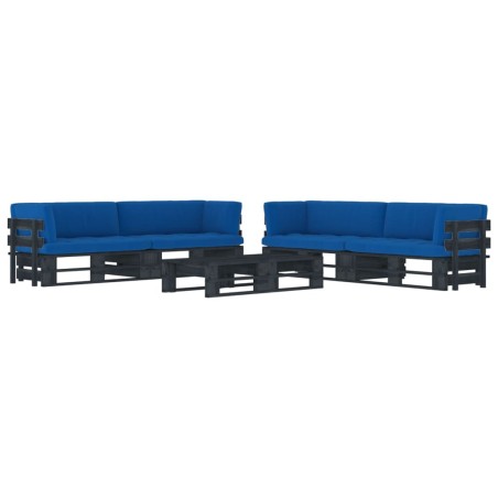 vidaXL Muebles de palés 6 pzas y cojines madera pino impregnada negro