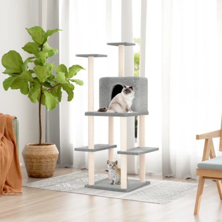 vidaXL Rascador para gatos con postes de sisal gris claro 144,5 cm