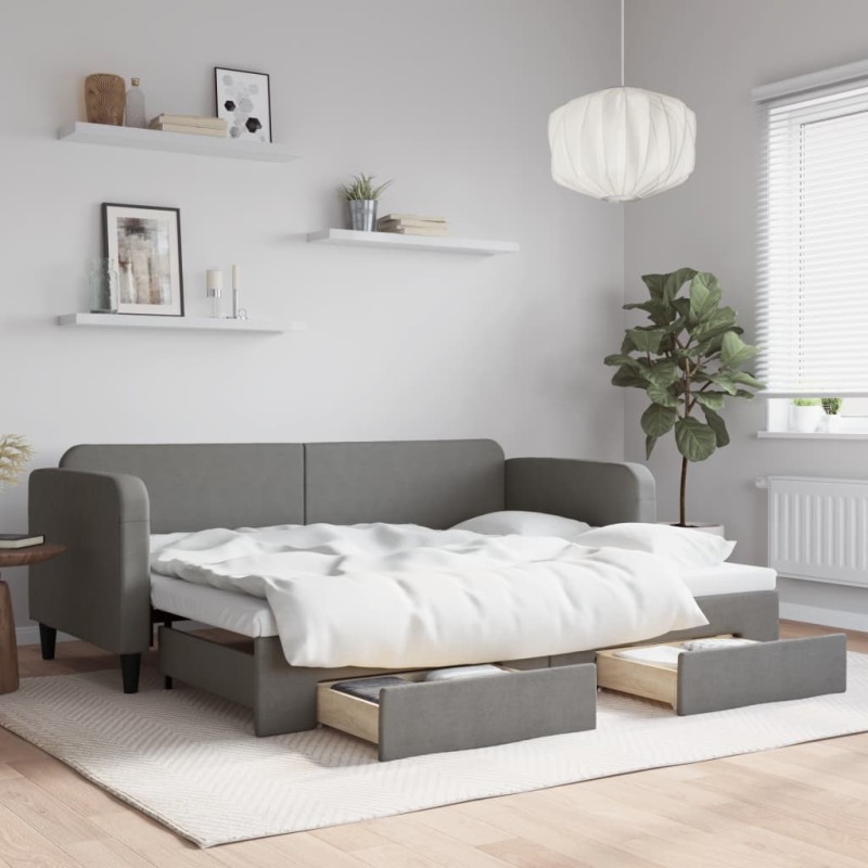 vidaXL Sofá cama nido con cajones tela gris oscuro 80x200 cm vidaXL Sofá cama nido con cajones tela gris oscuro 80x200 cm