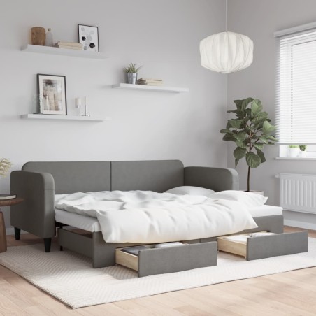 vidaXL Sofá cama nido con cajones tela gris oscuro 80x200 cm