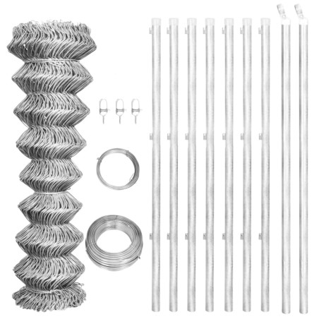 vidaXL Valla tela metálica y postes acero galvanizado plata 15x1,25 m 