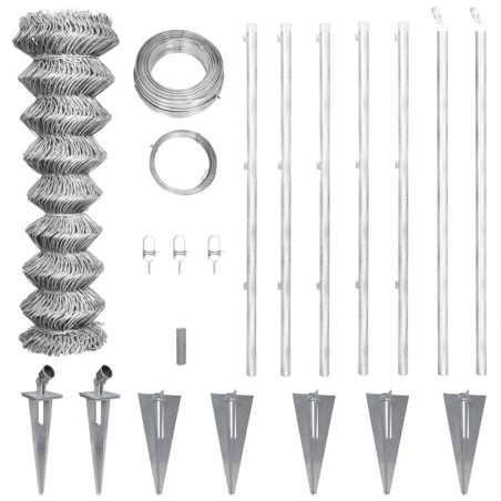 vidaXL Valla metálica con estacas postes acero galvanizado 15x1,5 m