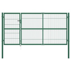 vidaXL Puerta de valla de jardín con postes acero verde 350x140 cm