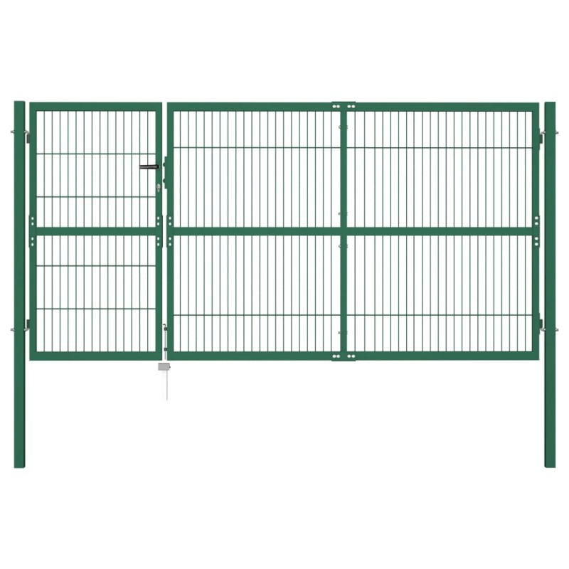 vidaXL Puerta de valla de jardín con postes acero verde 350x140 cm vidaXL Puerta de valla de jardín con postes acero verde 350x140 cm