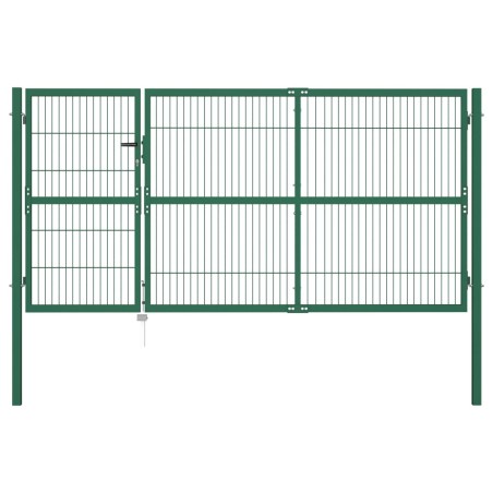 vidaXL Puerta de valla de jardín con postes acero verde 350x140 cm