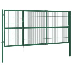 vidaXL Puerta de valla de jardín con postes acero verde 350x140 cm