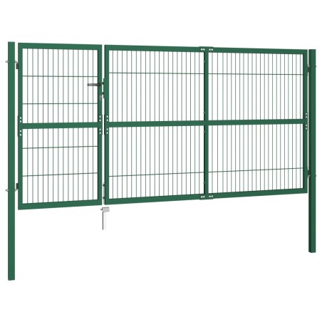 vidaXL Puerta de valla de jardín con postes acero verde 350x140 cm