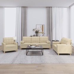 vidaXL Juego de sofás con cojines 3 piezas tela crema