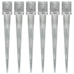 vidaXL Picas de tierra 6 uds acero galvanizado plateado 12x12x89 cm