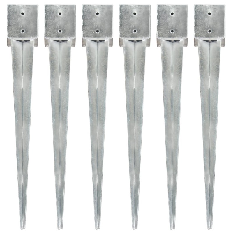 vidaXL Picas de tierra 6 uds acero galvanizado plateado 12x12x89 cm