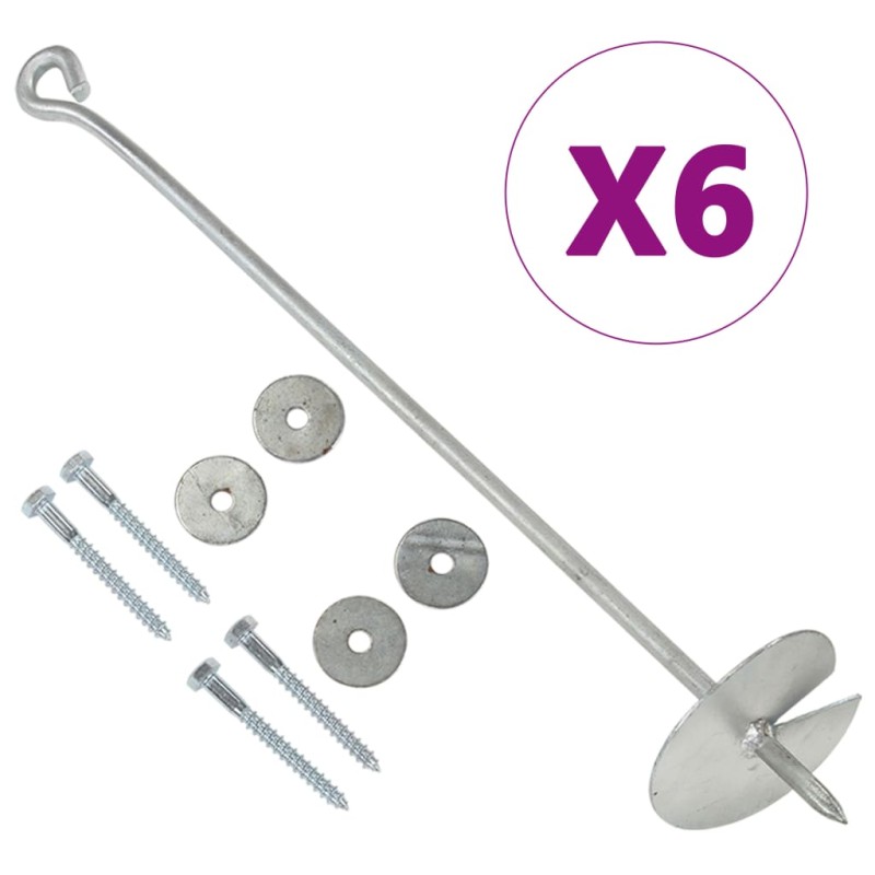 vidaXL Anclajes de tierra 6 uds metal galvanizado 10x60 cm vidaXL Anclajes de tierra 6 uds metal galvanizado 10x60 cm
