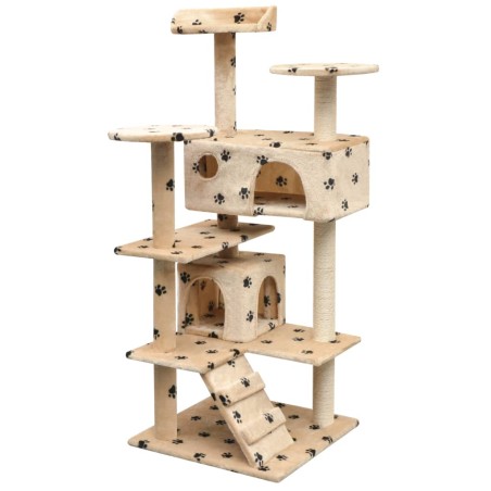 vidaXL Rascador para gatos poste rascador de sisal 125cm huellas beige