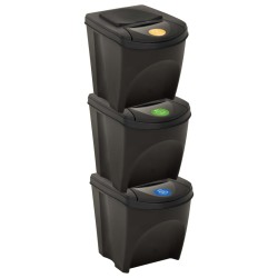 vidaXL Cubos de basura apilables 3 piezas gris antracita 75 L 