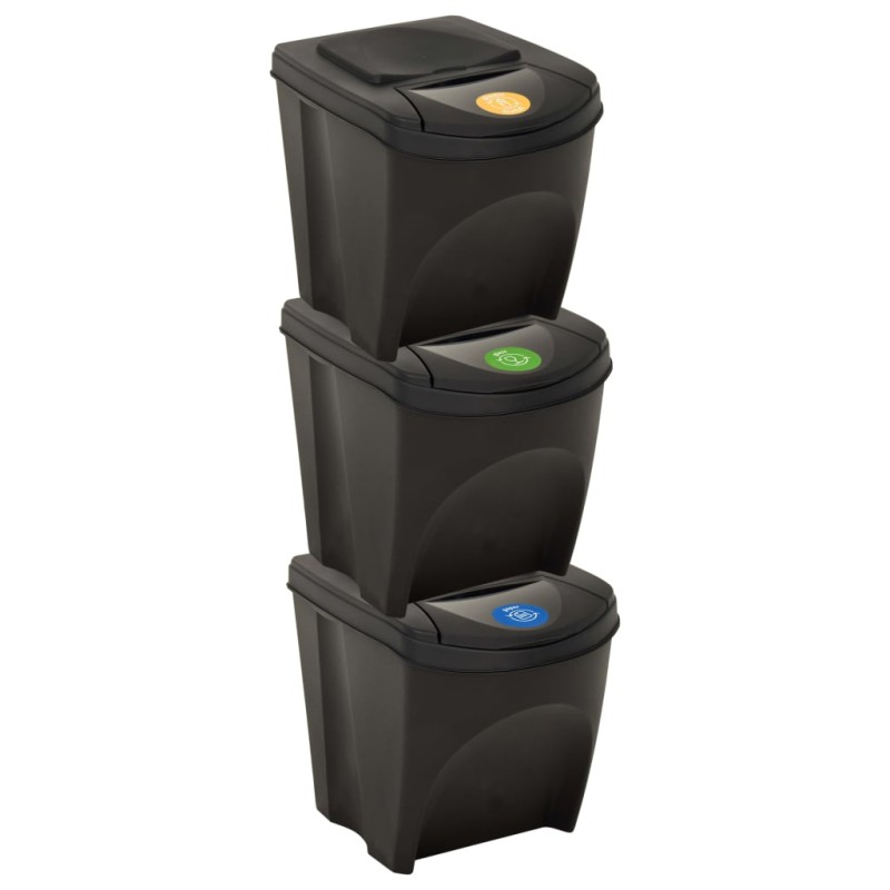 vidaXL Cubos de basura apilables 3 piezas gris antracita 75 L vidaXL Cubos de basura apilables 3 piezas gris antracita 75 L