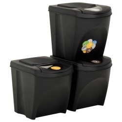 vidaXL Cubos de basura apilables 3 piezas gris antracita 75 L 