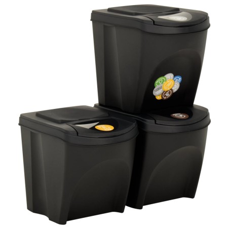 vidaXL Cubos de basura apilables 3 piezas gris antracita 75 L 