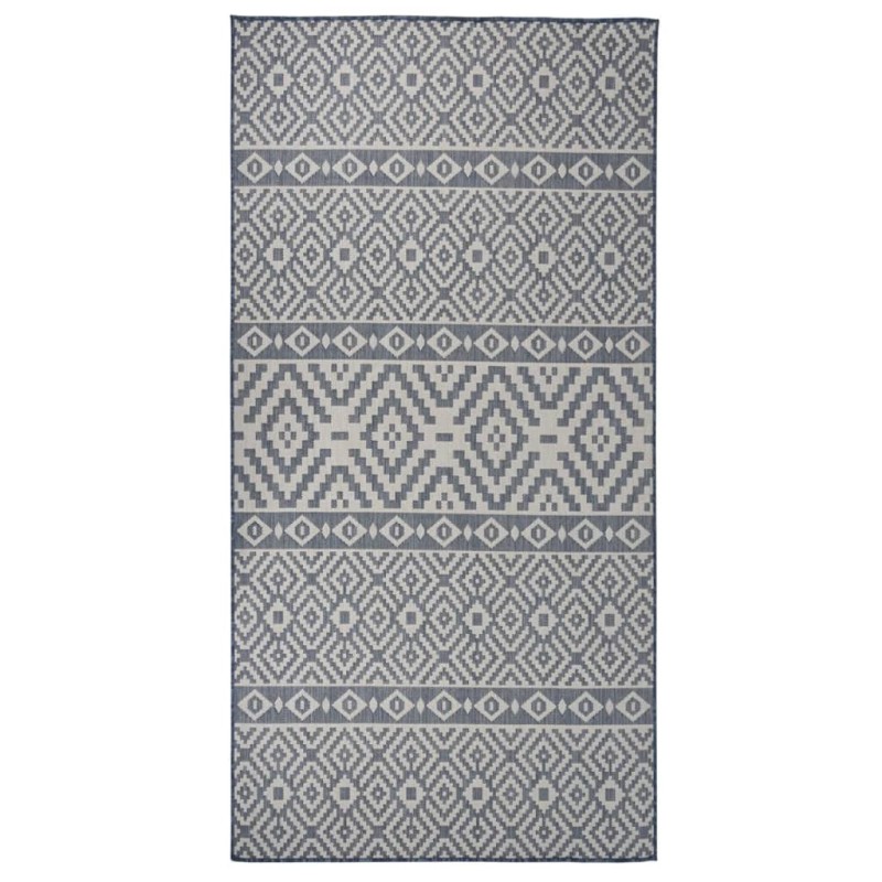 vidaXL Alfombra de exterior de tejido plano rayas azules 100x200 cm vidaXL Alfombra de exterior de tejido plano rayas azules 100x200 cm