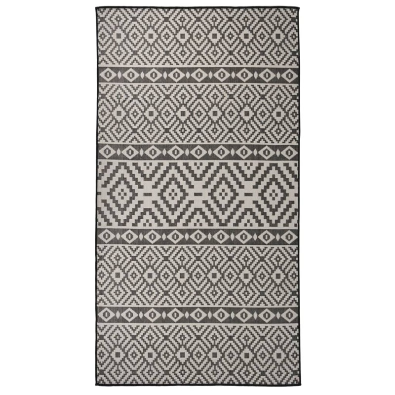 vidaXL Alfombra de exterior de tejido plano rayas negras 80x150 cm vidaXL Alfombra de exterior de tejido plano rayas negras 80x150 cm