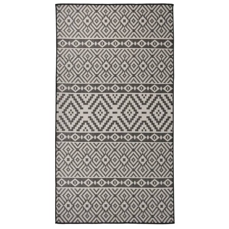 vidaXL Alfombra de exterior de tejido plano rayas negras 80x150 cm