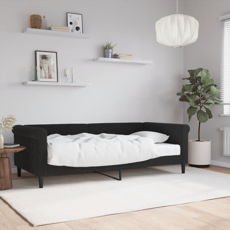 vidaXL Sofá cama con colchón terciopelo negro 90x190 cm vidaXL Sofá cama con colchón terciopelo negro 90x190 cm