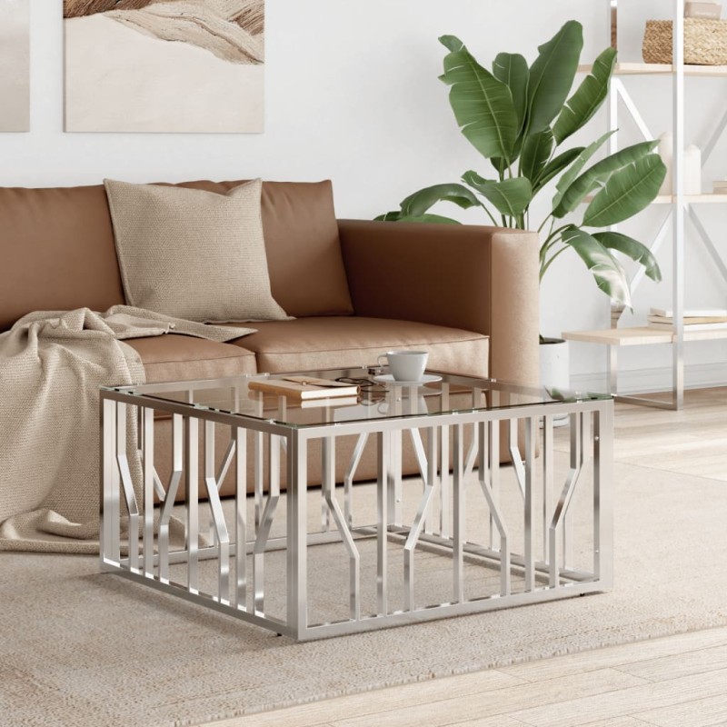 vidaXL Mesa de centro acero inoxidable y vidrio 80x80x40 cm vidaXL Mesa de centro acero inoxidable y vidrio 80x80x40 cm