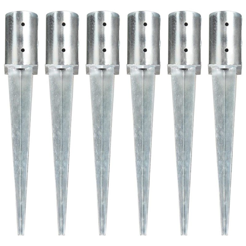 vidaXL Picas de tierra 6 unidades acero galvanizado plateado 8x61 cm vidaXL Picas de tierra 6 unidades acero galvanizado plateado 8x61 cm