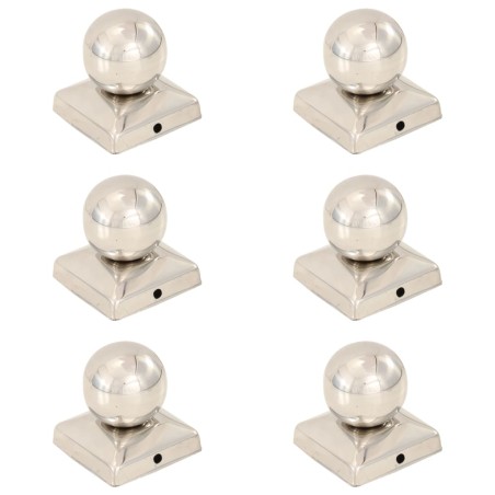 vidaXL Tapas para postes 6 uds acero inoxidable globo final 71x71 mm