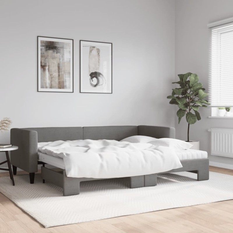 vidaXL Sofá cama nido con colchón tela gris oscuro 80x200 cm vidaXL Sofá cama nido con colchón tela gris oscuro 80x200 cm