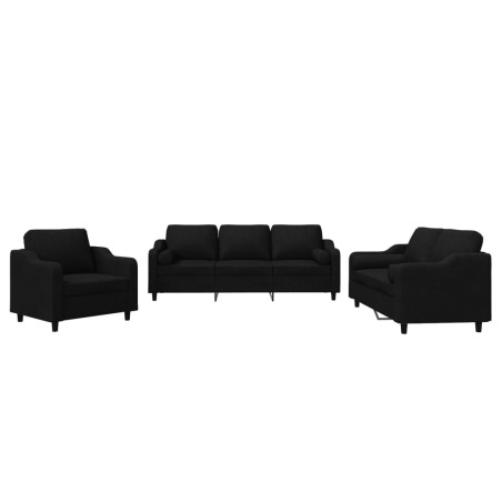 vidaXL Juego de sofás con cojines 3 piezas tela negro