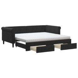 vidaXL Sofá cama nido con cajones terciopelo negro 90x190 cm