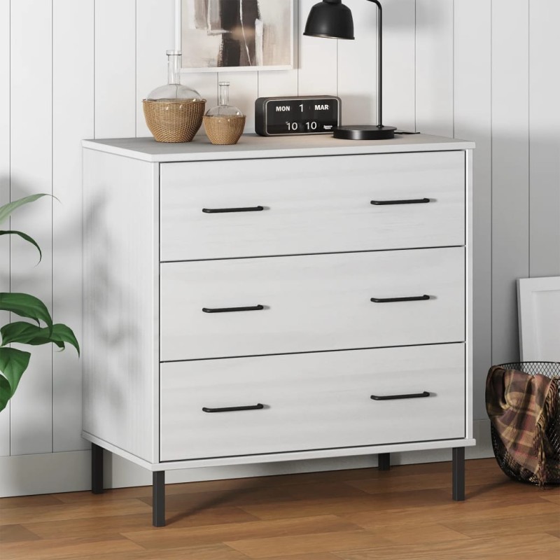 vidaXL Aparador con 3 cajones OSLO madera maciza blanco 77x40x79,5 cm