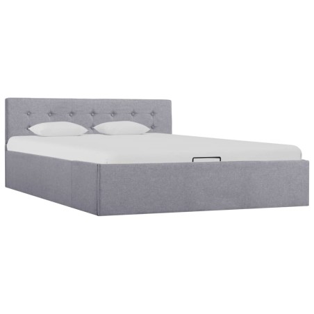 vidaXL Cama hidráulica con almacenaje y LED tela gris claro 140x200 cm 