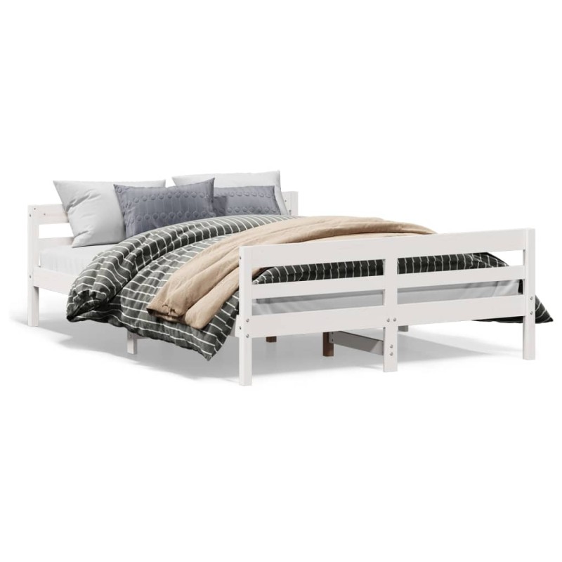 vidaXL Estructura de cama con cabecero madera pino blanco 140x200 cm